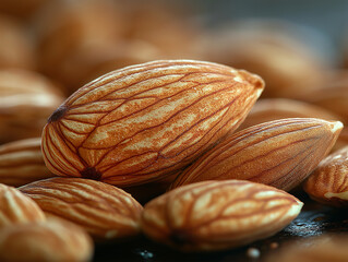 Close-up of raw almonds, organic healthy nuts background, natural food texture for diet, vegan nutrition, superfood ingredient and clean eating concept