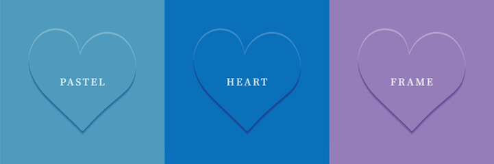 Set of abstract 3D heart, different color 3D heart shape frame design. Collection of geometric backdrop for cosmetic product display. Top view. Vector illustration