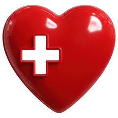 Obraz premium 3D red heart with medical cross symbol, representing emotional healing, help, and mental health support on transparent background.