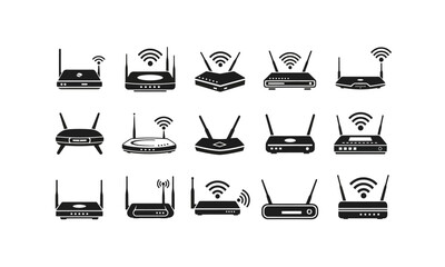 Modern wireless router silhouette isolated on white background
