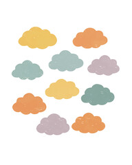 Cute Doodle Clouds Clipart for Scrapbook and Planner, Colorful Pastel Cloud Collection Cartoon Set, Hand Drawn Fluffy Cloud Clipart Pack in Soft Colors
