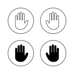 Obraz premium Hand stop icon in circular outline. Raised palm alert symbol. Denial gesture concept
