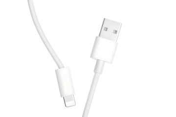 White U S B A to Lightning cable connector isolated on a transparent background technology
