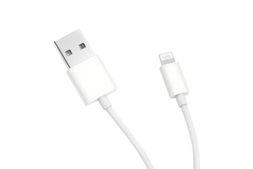 White U S B to Lightning cable on white background isolated on a transparent background