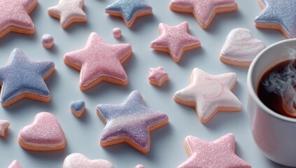 Colorful iced cookies & coffee