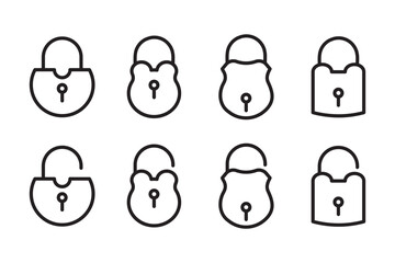 Lock icon set isolated . Security and protection symbol. Locked and unlocked icon.  Lock and unlock padlock icon representing security, privacy, access control, or data protection. 