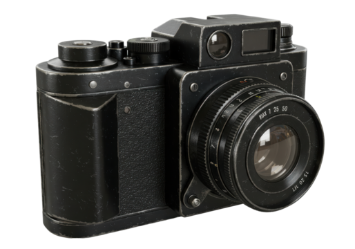 Isolated old black camera with signs of wear and age shows signs of time passing by - Powered by Adobe