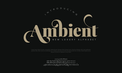Ambient beauty logo font. Classic beautiful Modern luxury Serif Letter Minimal Fashion. Typography decoration logotype fonts, wedding, logos. vector illustration

