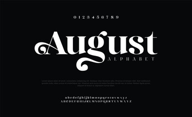 August typography beauty fashion elegant minimalist serif italic fonts decorative wedding vintage retro logos. Minimal luxury font alphabet logo. Vector illustration
