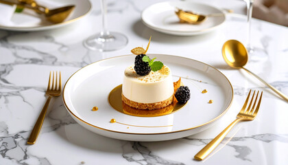 Chic Luxury Dessert Photography with Golden Utensils and Minimalist Style