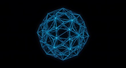 Abstract Blue Network Sphere on Black Background