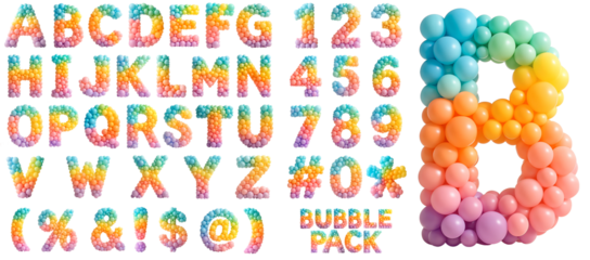 Colorful 3D Bubble Balloon Font Set – Alphabet, Numbers & Symbols