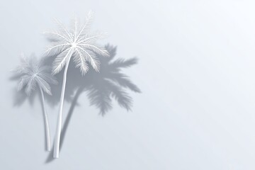 White palm trees cast delicate shadows on a clean, light surface; minimalism