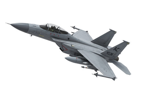 Isolated Fighter Jet Military Aircraft in Flight, Gray Color, Superior Air Power concept