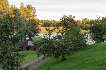 Lakeside Cabin at Sunset