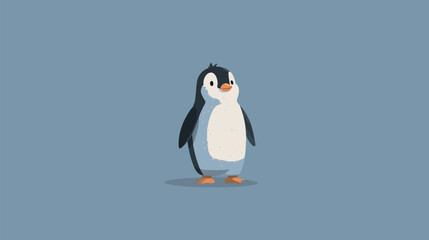 Fototapeta premium A charming cartoon penguin poses playfully against a soft light blue backdrop. Its simplistic features and bright colors evoke a sense of joy and playful innocence, perfect for childrens themes.