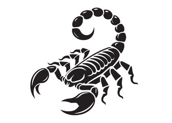 scorpion logo silhouette vector, black scorpion silhouette vector illustration, venomous scorpion logo silhouette, wild dangerous scorpion animal logo silhouette vector on white background.