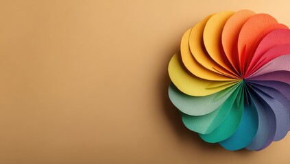 Colorful paper swirl on beige backdrop