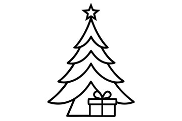 Obraz premium line art Christmas tree with gifts silhouette vector
