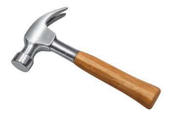 Steel claw hammer with wooden handle isolated on transparent background, ready for use in construction and diy projects