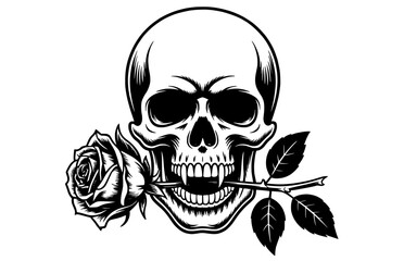 Obraz premium Skull with a rose in its mouth for edgy and alternative brand identity and apparel designs