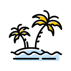 Tropical Palm Tree Black and White Icon. Tropical Palm Tree Square Icon.