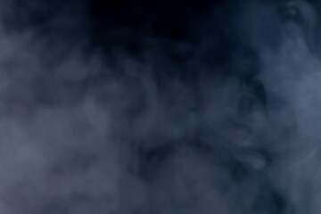 Dark Blue Smoke or Mist Texture Background, Abstract Foggy Atmosphere with Soft Haze, Smoky Vapor Cloud on Black Backdrop