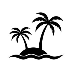 Tropical Palm Tree Black and White Icon. Tropical Palm Tree Square Icon.