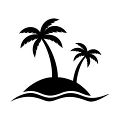 Tropical Palm Tree Black and White Icon. Tropical Palm Tree Square Icon.