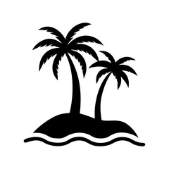 Tropical Palm Tree Black and White Icon. Tropical Palm Tree Square Icon.