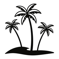 Tropical Palm Tree Black and White Icon. Tropical Palm Tree Square Icon.