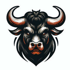 Vector image of an angry horned bull head