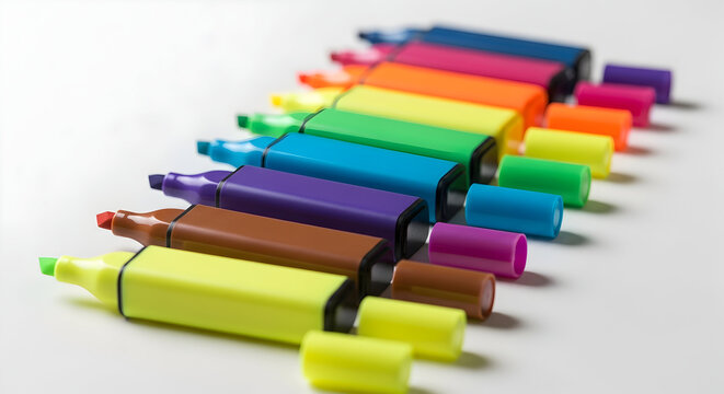 Colorful highlighters arranged in a rainbow pattern - Powered by Adobe