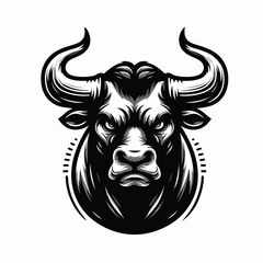 Vector image of an angry horned bull head
