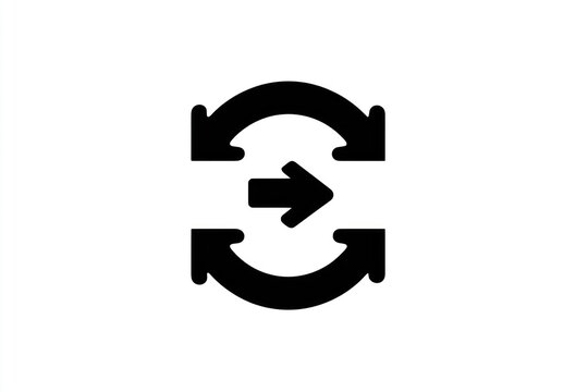 Circular flow icon. Two curved arrows surround a straight arrow facing right, indicating cyclic movement or transformation