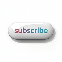 Glossy white button with the word subscribe in colorful gradient text