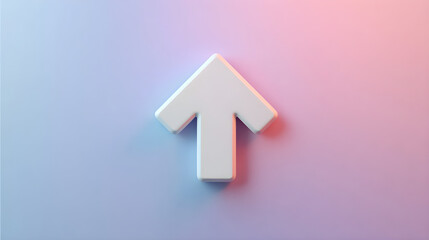 White upward arrow on soft pastel gradient, clean minimalist icon with gentle lighting --ar 16:9