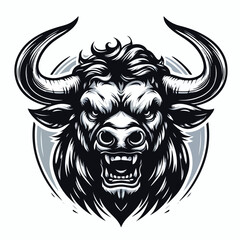 Fototapeta premium Vector image of an angry horned bull head