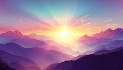 Obraz premium Sunburst over misty purple mountains