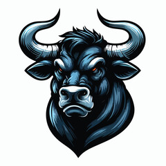Vector image of an angry horned bull head