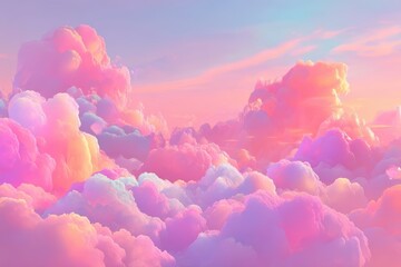 Dreamy pastel clouds fill the sky at sunset, creating a soft, ethereal, and colorful atmosphere