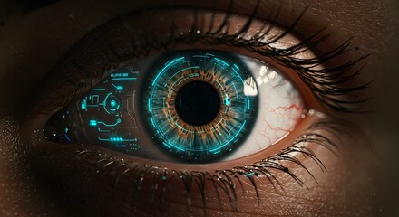 Close Up Eye with Futuristic Hud Technology Interface