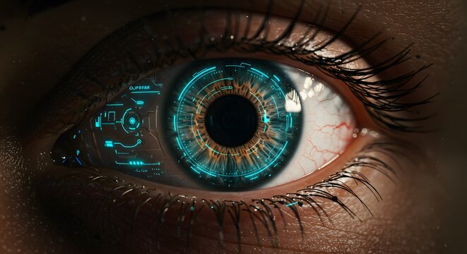 Close Up Eye with Futuristic Hud Technology Interface