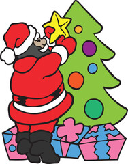 Santa Decorating Christmas Tree