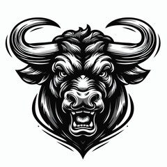 Vector image of an angry horned bull head