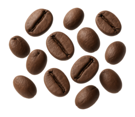 Whole coffee beans, small size, matte appearance