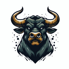 Vector image of an angry horned bull head
