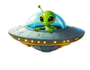 Funny Alien Flying on UFO, Transparent PNG