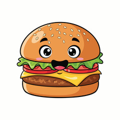 Cute Cartoon Cheeseburger Character with Smiling Face