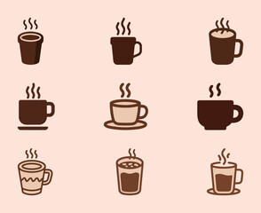 Obraz premium Set of coffee cup icons in a simple, flat style, representing hot drinks, caf�� culture, and morning routines.